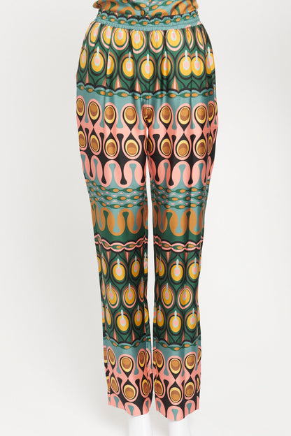 Green Printed Silk Twill Preowned Trousers