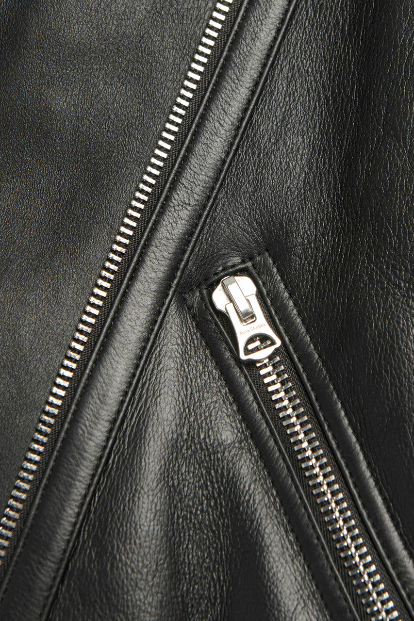 Black Leather-Trimmed Preowned Shearling Jacket