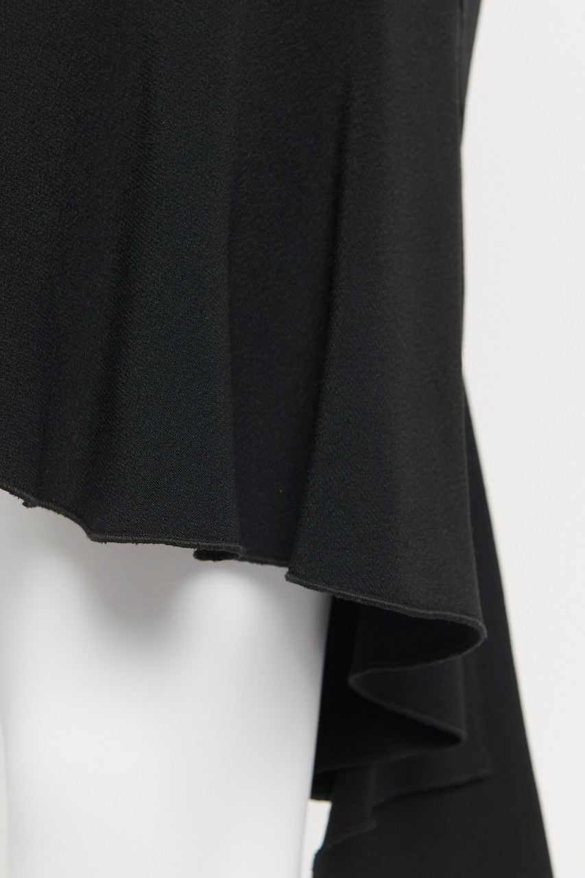 Black Asymmetric Fluted Hem Preowned Dress