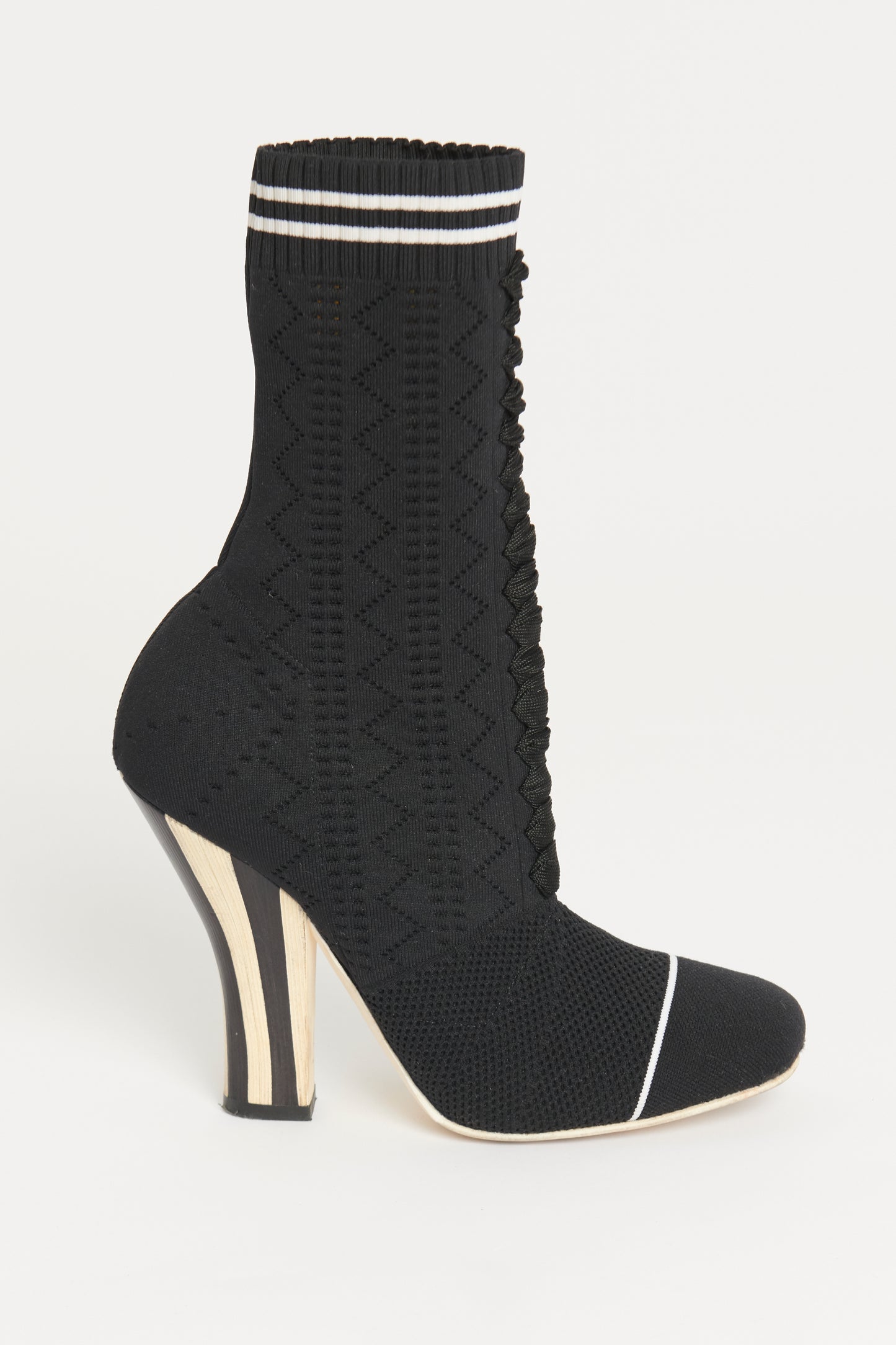 Black Stretch Knit Lace Preowned Ankle Boot