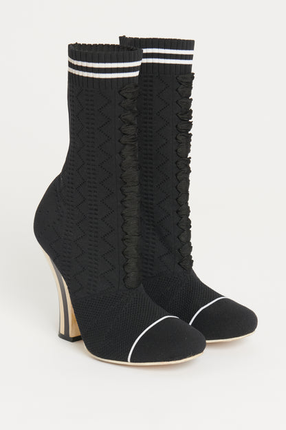 Black Stretch Knit Lace Preowned Ankle Boot