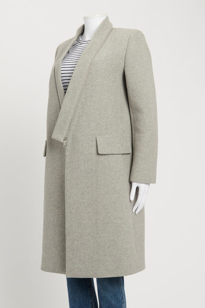 Grey Zip Detail Wool Mix Preowned Crombie Coat