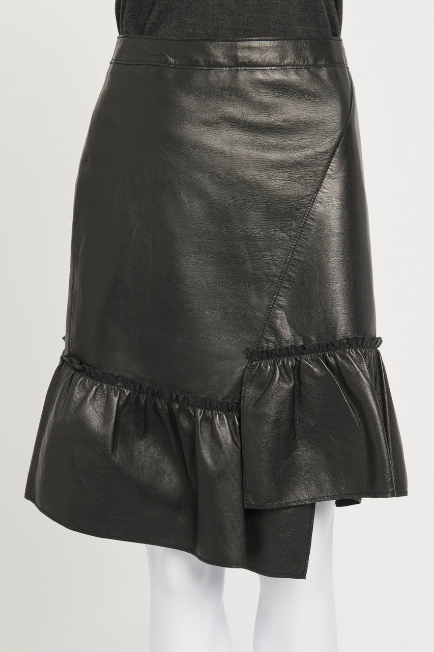 Black leather clearance ruffle hem skirt