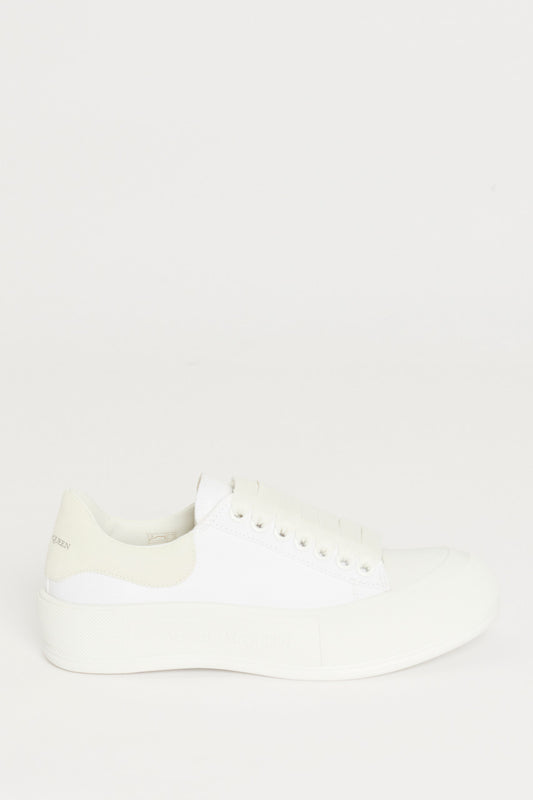 White Canvas Suede Trimmed Chunky Sole Preowned Sneakers