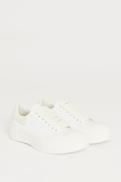 White Canvas Suede Trimmed Chunky Sole Preowned Sneakers