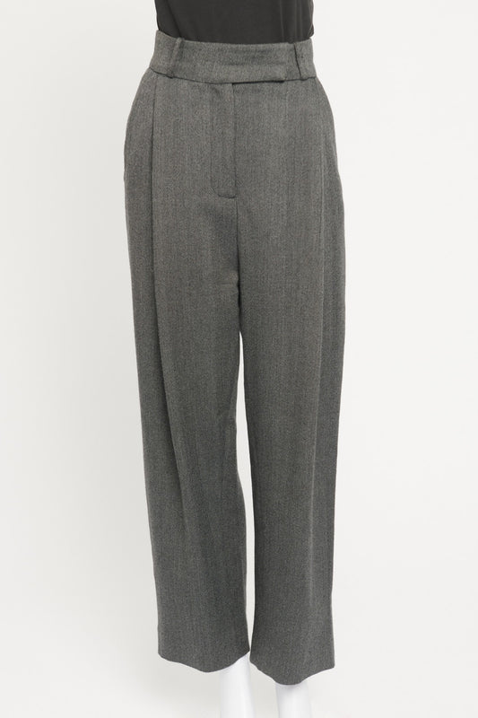 Grey Wool Blend Preowned Deep Pleat Trousers