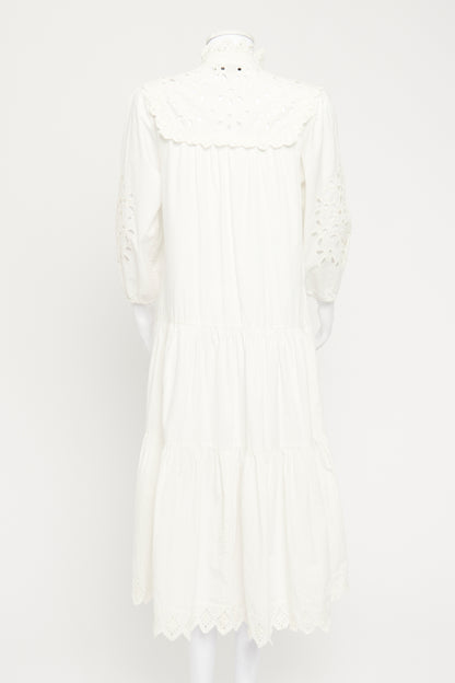 White Cotton Broderie Anglaise Tiered Preowned Maxi Dress