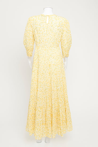 Yellow Floral Cotton Preowned Tiered Maxi Dress