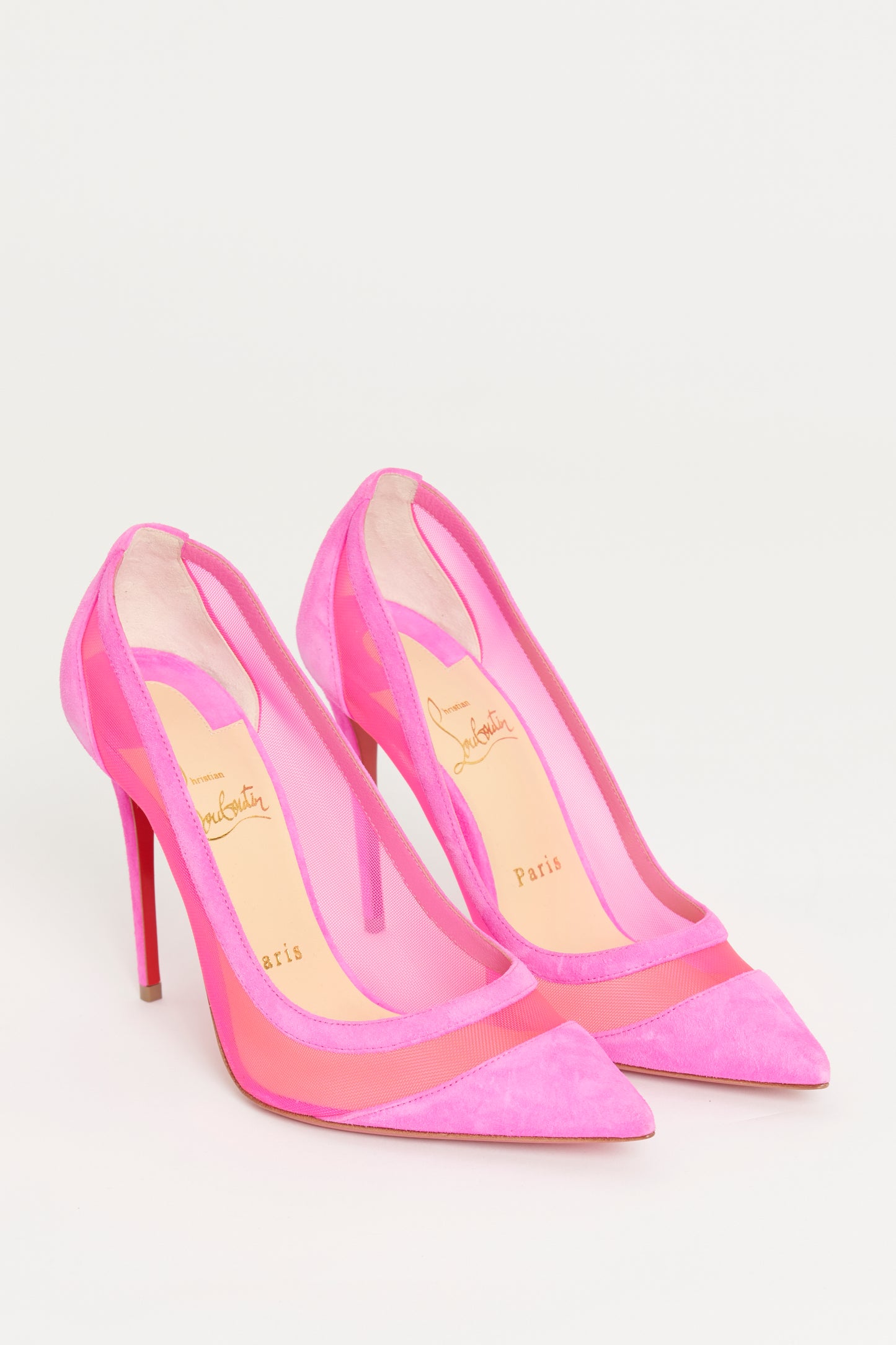 Neon Pink Suede and Mesh Galativi 85 Preowned Pumps