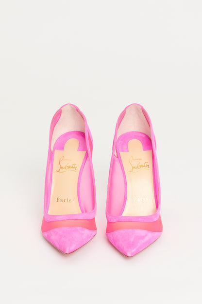 Neon Pink Suede and Mesh Galativi 85 Preowned Pumps