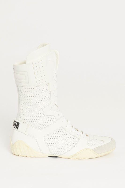 White Perforated Leather D-Fence Knee-High Preowned Sneakers