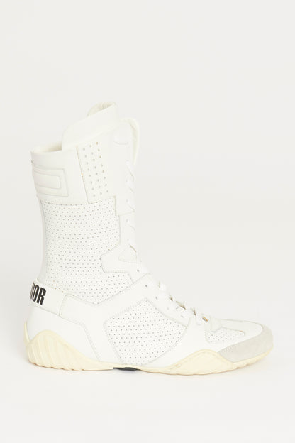 White Perforated Leather D-Fence Knee-High Preowned Sneakers