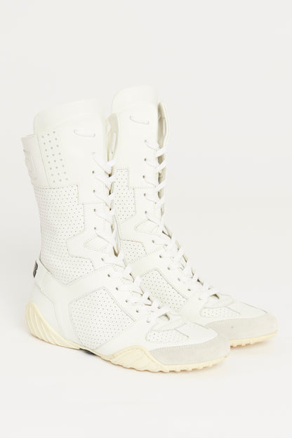 White Perforated Leather D-Fence Knee-High Preowned Sneakers