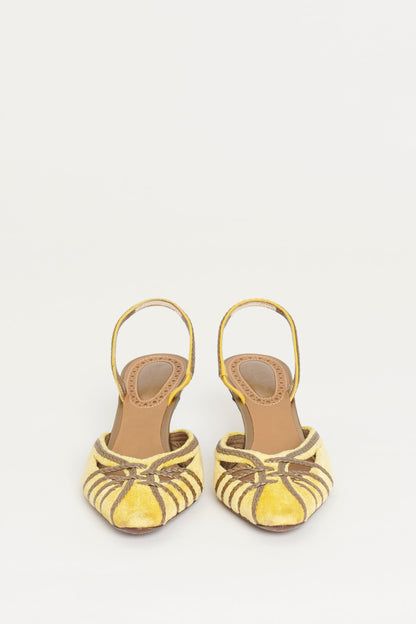 Yellow Velour Embellished Preowned Kitten Heels