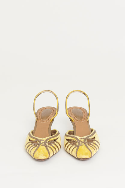 Yellow Velour Embellished Preowned Kitten Heels