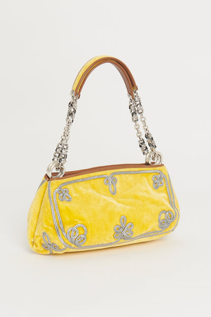 Yellow Velour Cord Embellished Preowned Bag