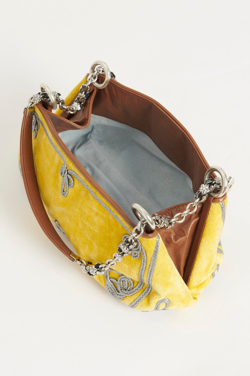 Yellow Velour Cord Embellished Preowned Bag