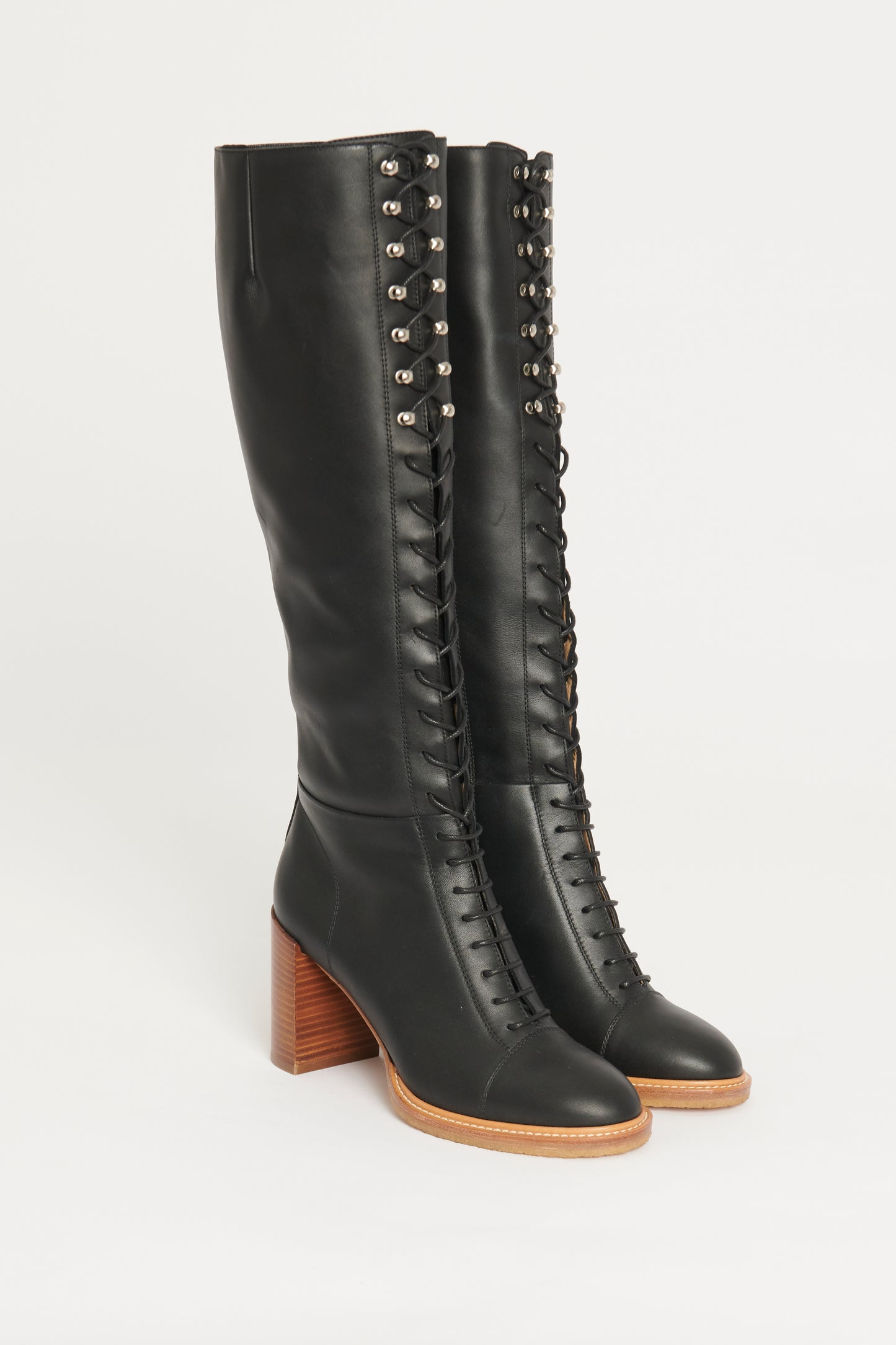 Black Leather Pat 75 Preowned Knee-High Boots