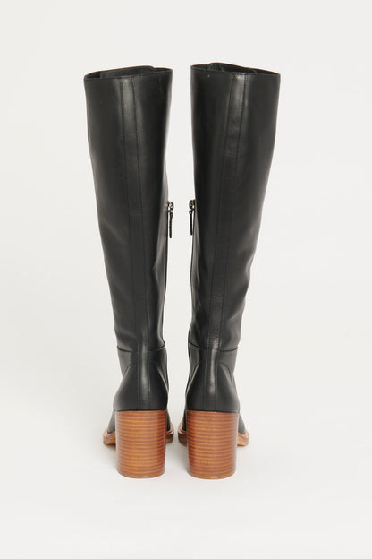 Black Leather Pat 75 Preowned Knee-High Boots