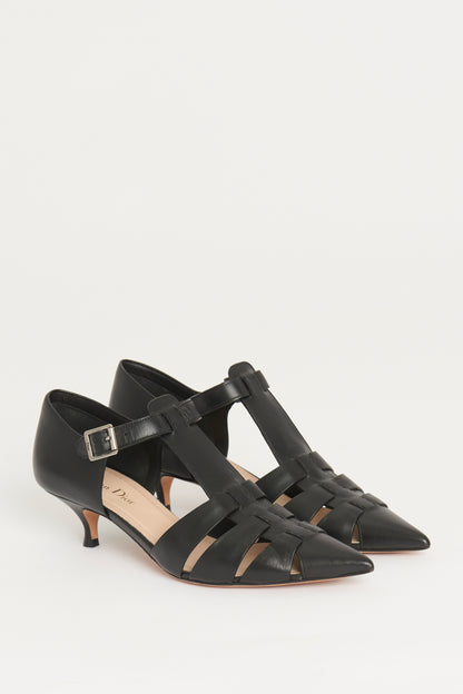 Black Leather Ankle Strap Preowned Pumps