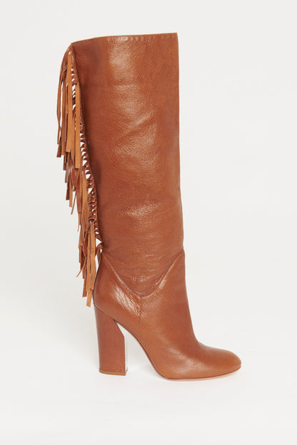 Brown Leather Fringe Preowned Cowboy Boots