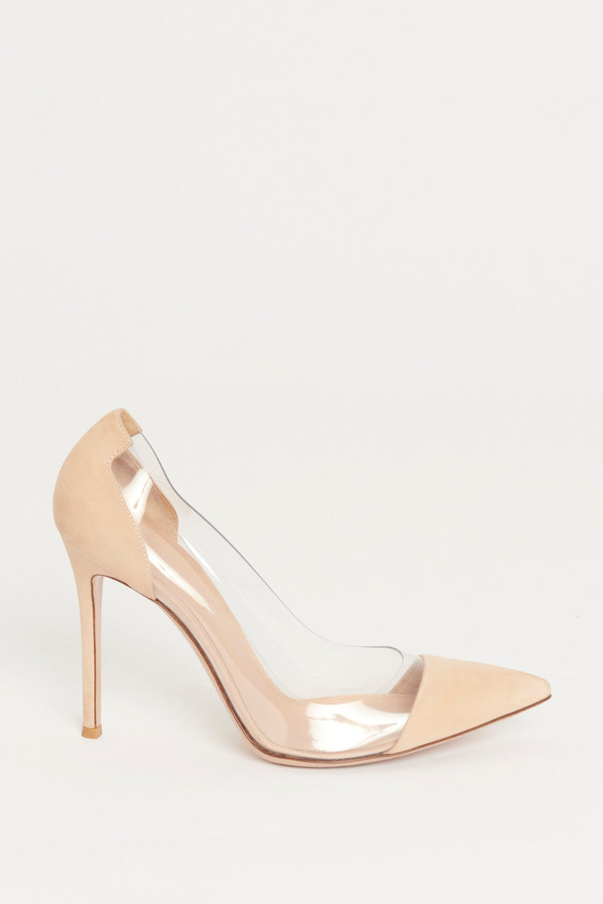 Nude Plexi Leather and PVC Preowned Pumps