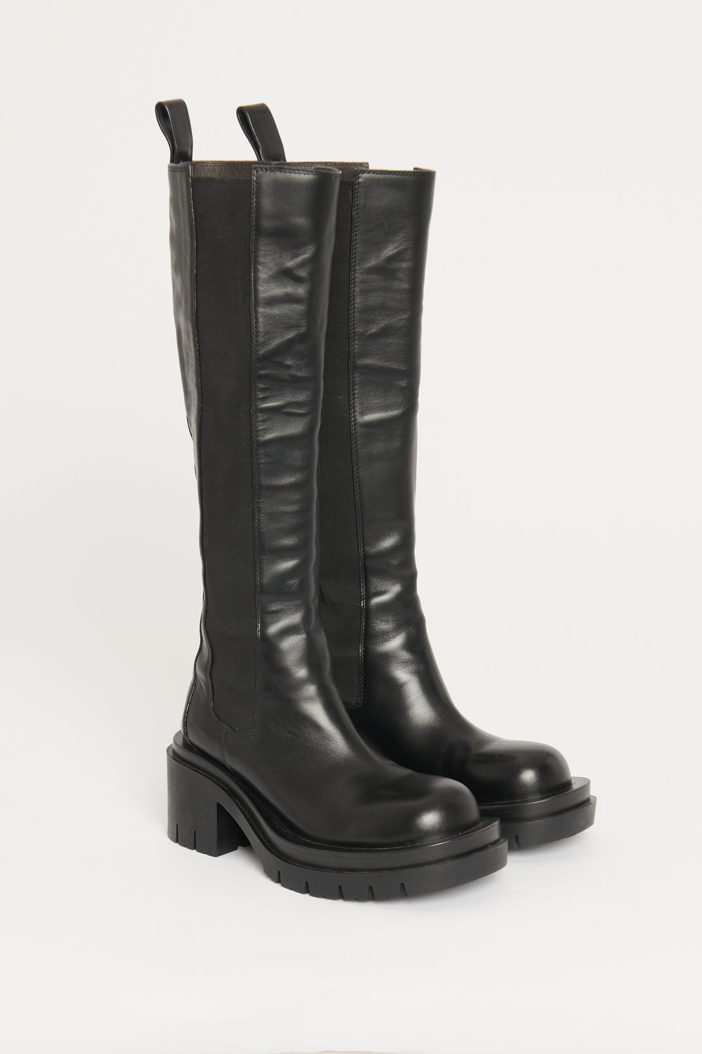 Black Leather Knee High Preowned Chelsea Lug Boots