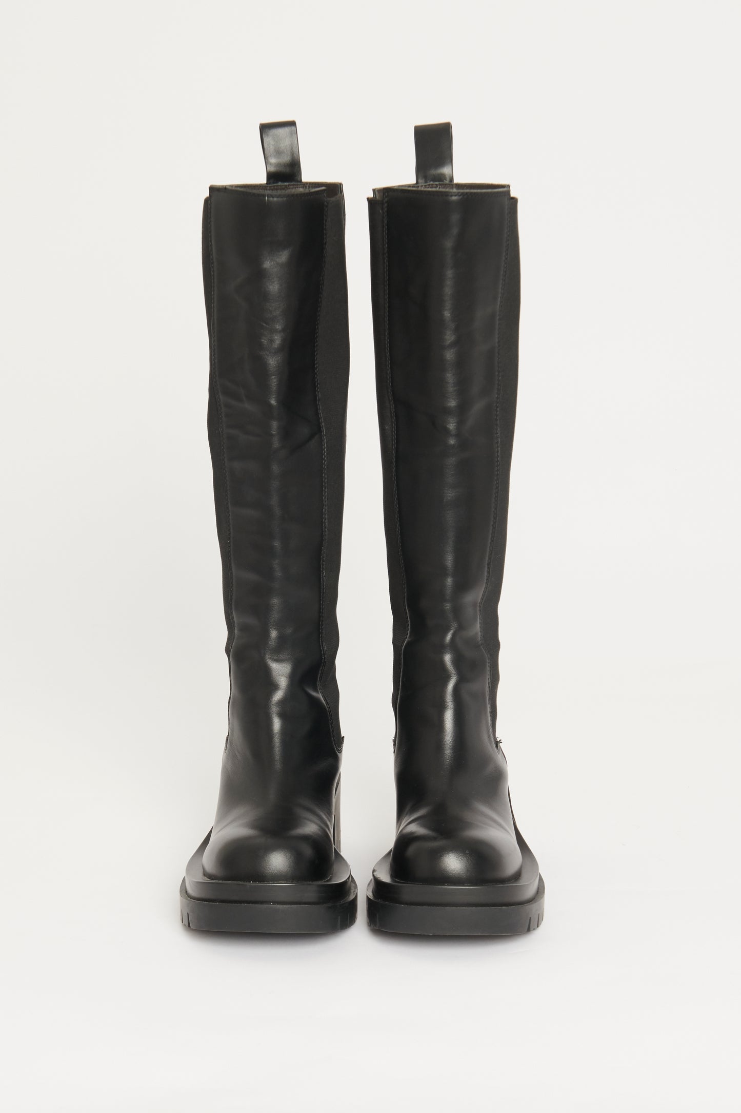Black Leather Knee High Preowned Chelsea Lug Boots