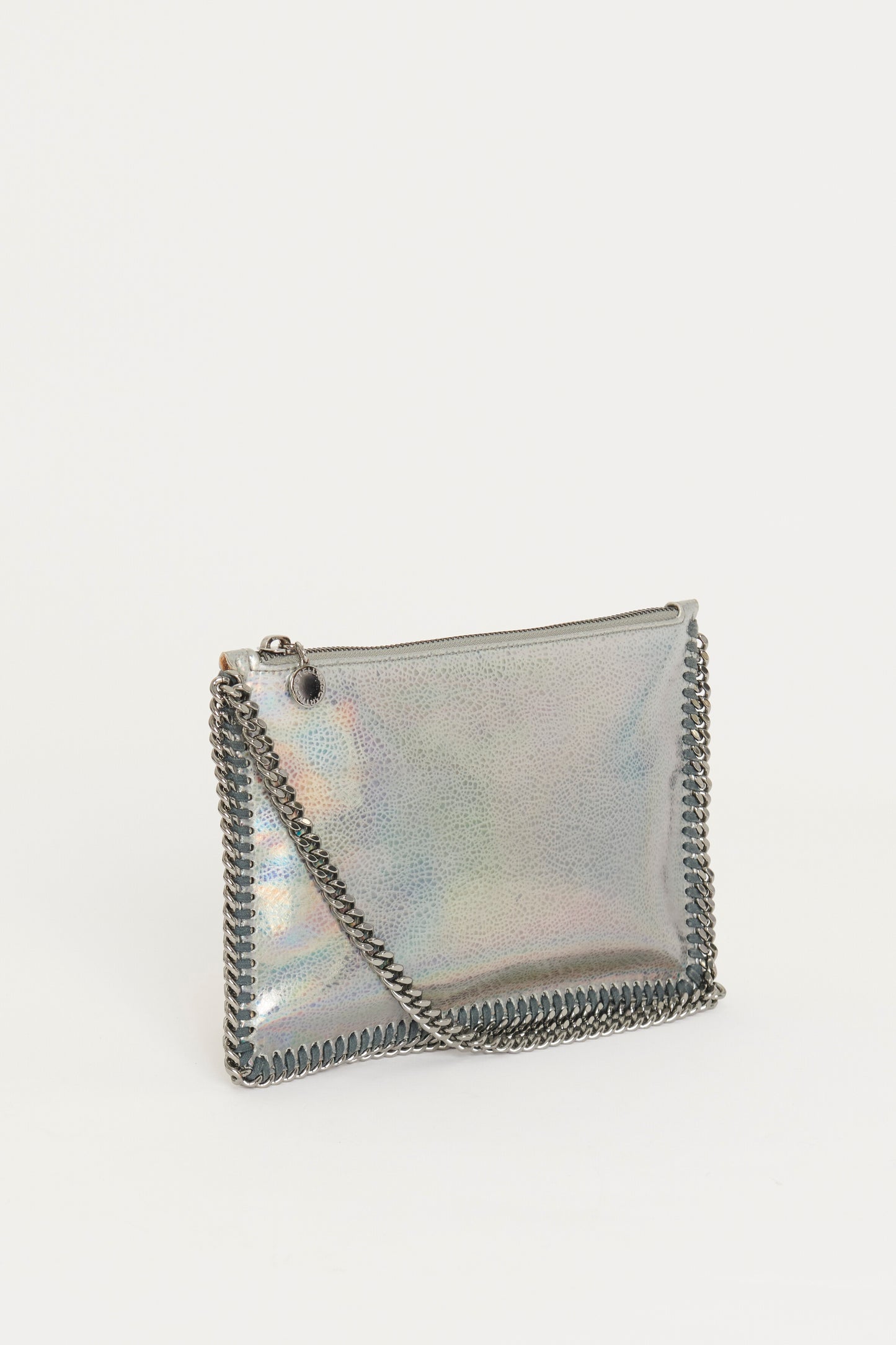 Holographic Faux Leather Falabella Preowned Zip Pouch