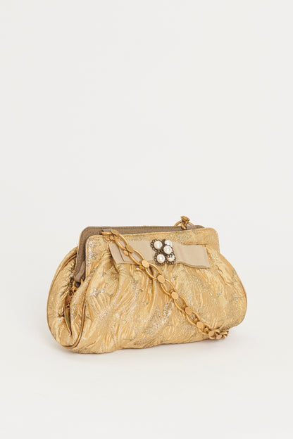 Gold Jacquard Embellished Preowned Shoulder Bag