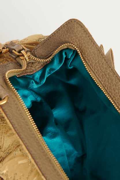 Gold Jacquard Embellished Preowned Shoulder Bag