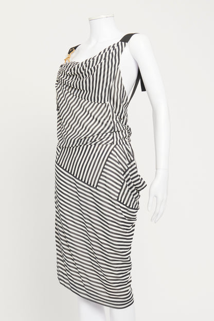 Black and White Diagonal Striped Midi Dress