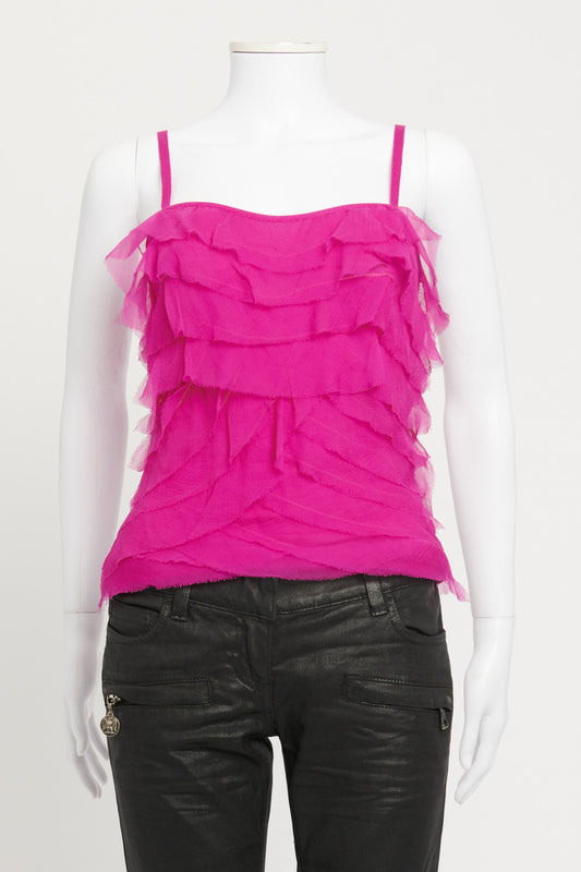 Magenta Wool and Silk Ruffle Preowned Cami Top