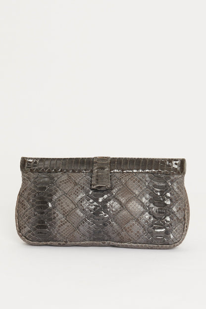 Grey Snake Effect Leather Preowned Clutch Bag