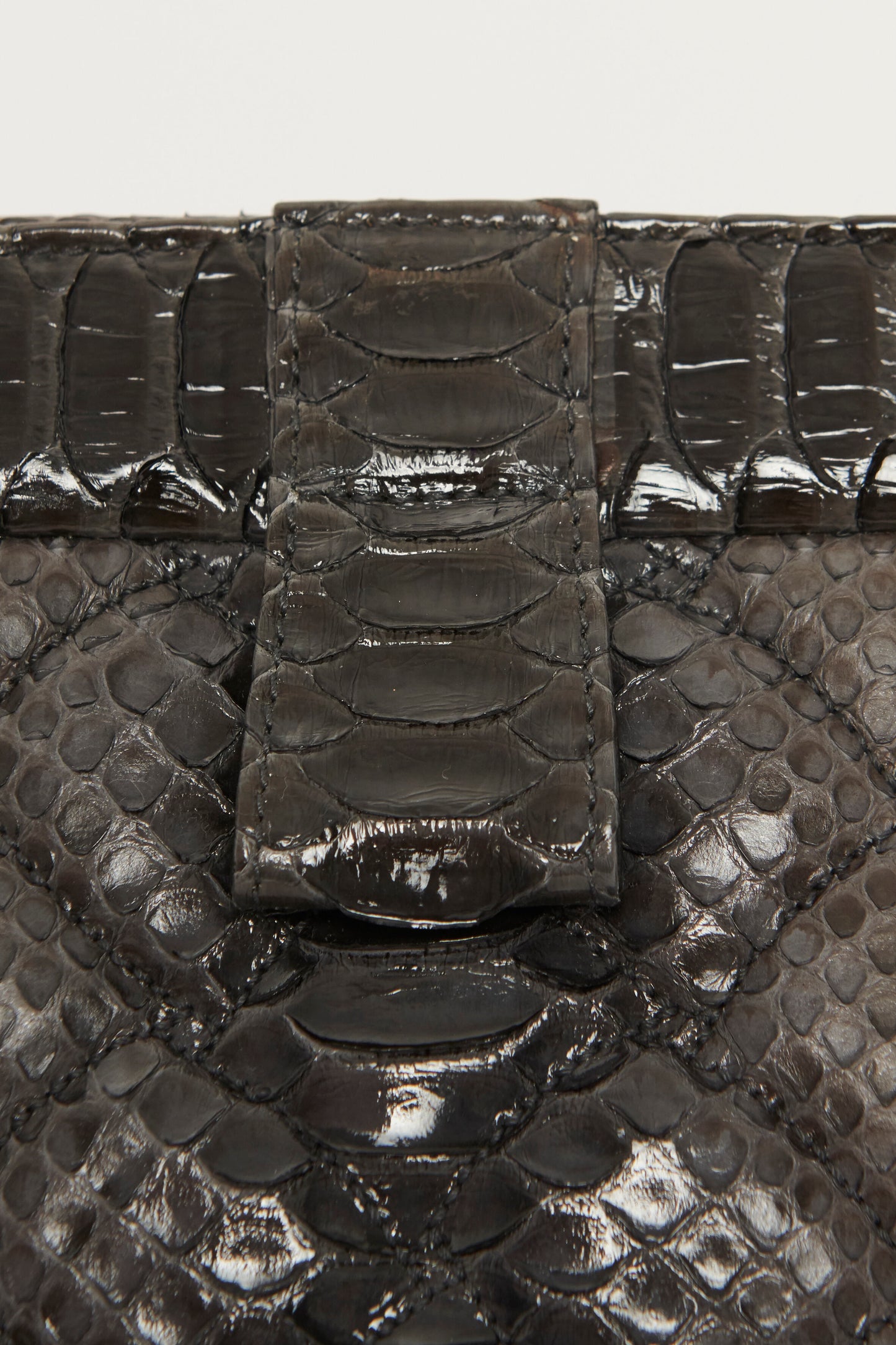Grey Snake Effect Leather Preowned Clutch Bag