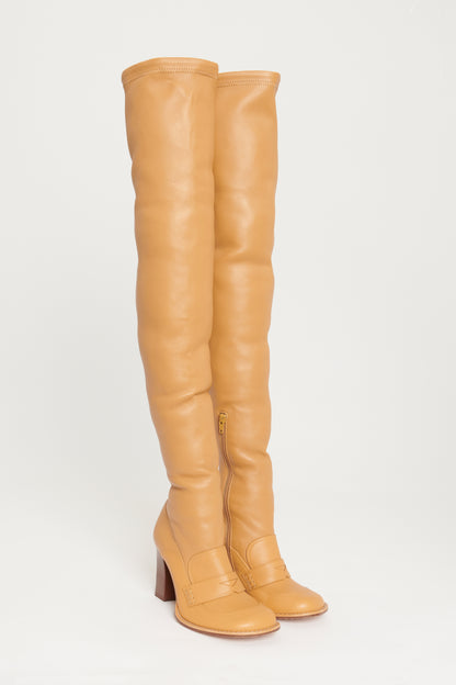 S/S 2020 Camel Leather 90mm Preowned Thigh High Boots