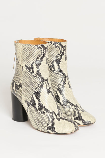 Cream Snakeskin Print Leather Garret Preowned Ankle Boots