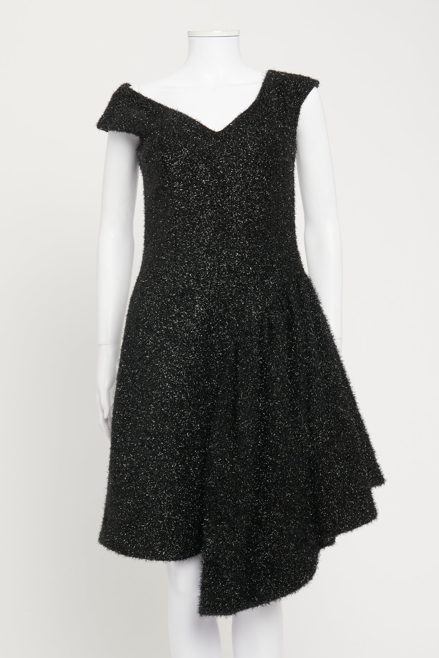 Black Tinsel Knitted Asymmetrical Preowned Dress