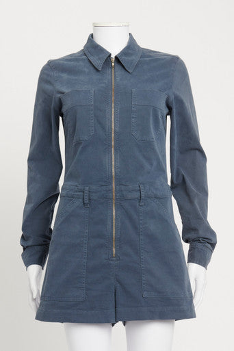 Blue Stretch Cotton-Twill Soria Preowned Playsuit