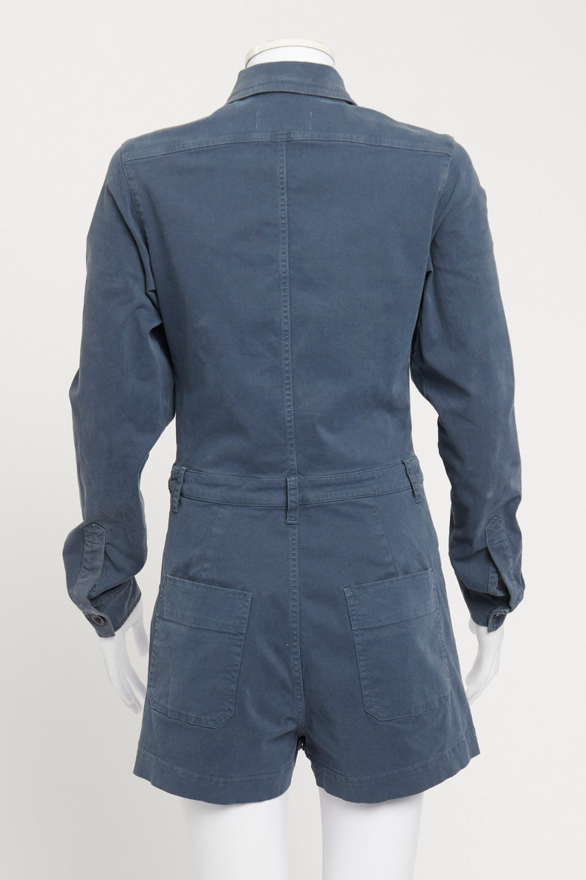 Blue Stretch Cotton-Twill Soria Preowned Playsuit