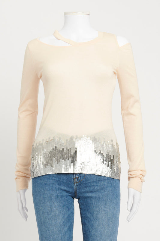 Pale Peach Asymmetrical Cut-Out Preowned Top