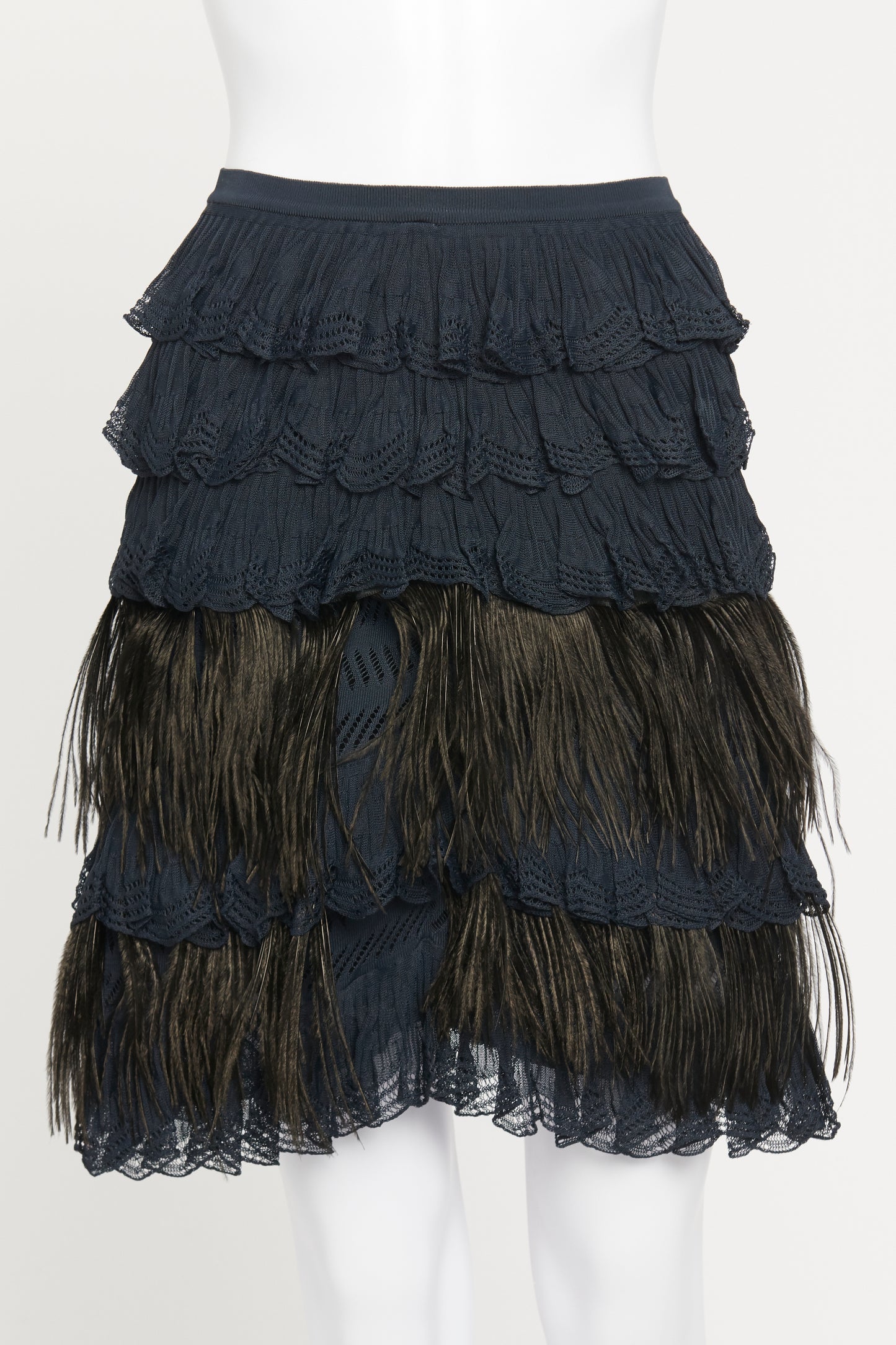 F/W 2011 Navy Tiered Ostrich Feather Two Piece