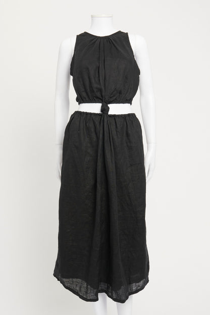 Black Cutout Front Knot Linen Preowned Dress