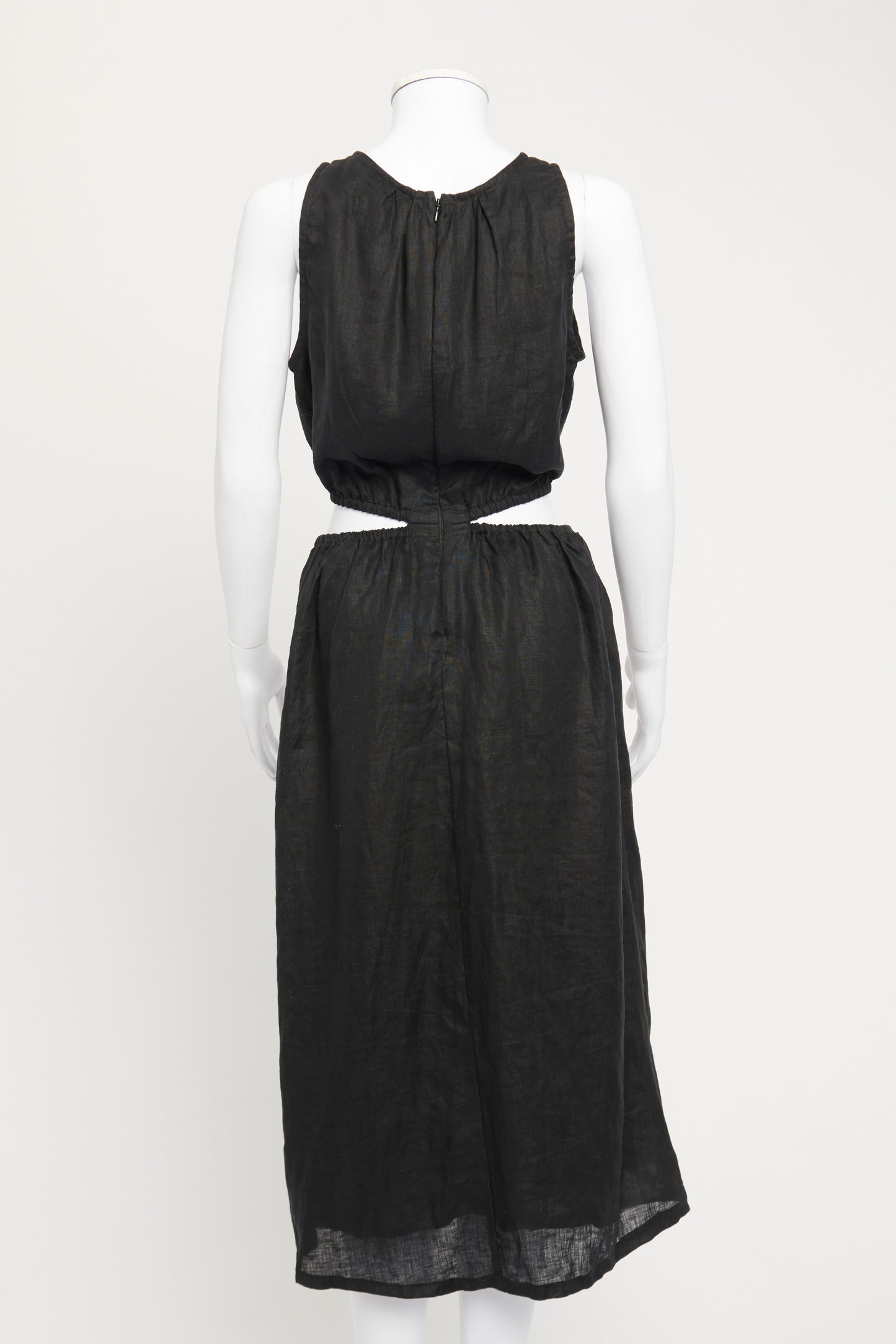 Black Cutout Front Knot Linen Preowned Dress