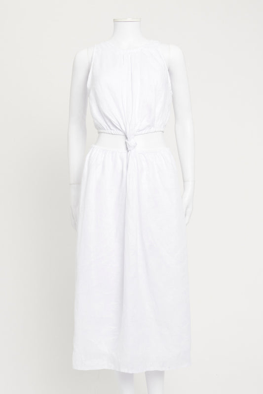 White Cutout Front Knot Linen Preowned Dress