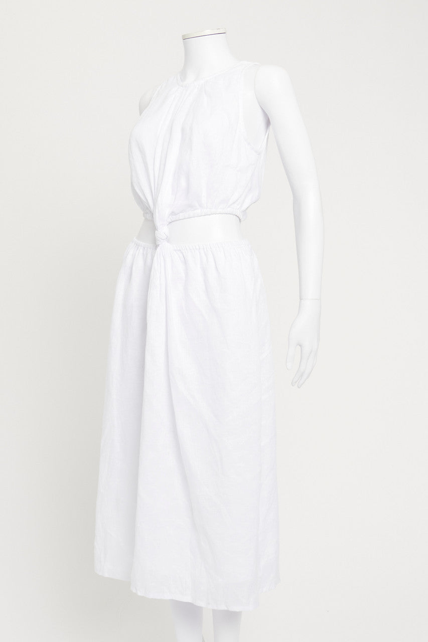 White Cutout Front Knot Linen Preowned Dress