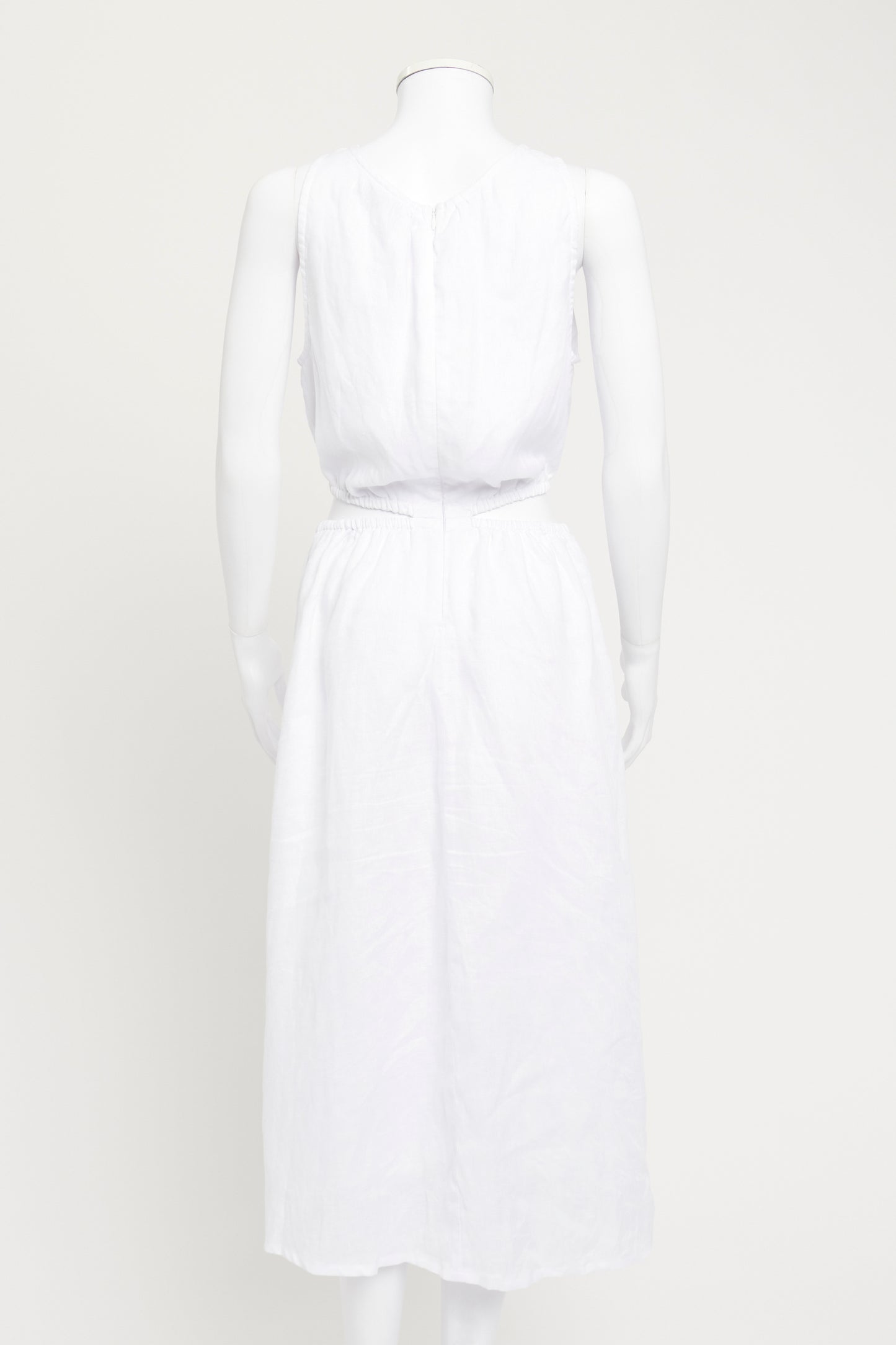 White Cutout Front Knot Linen Preowned Dress