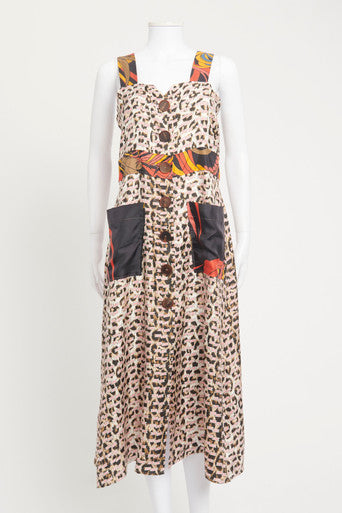 Leopard Print Silk Preowned Midi Dress