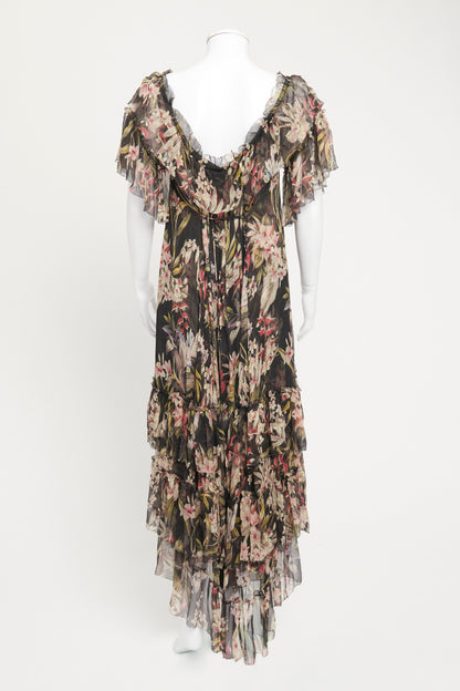 Multicolour Floral Off-The-Shoulder Georgette Preowned Midi Dress