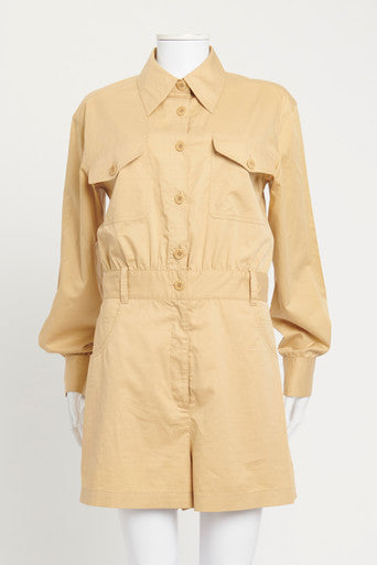 Beige Cotton Long Sleeve Preowned Playsuit